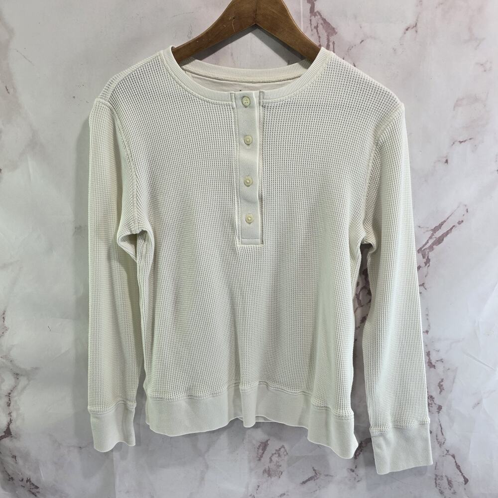 Everlane Shirt Womens Medium Waffle Henley Organic Crew Neck Thermal Long